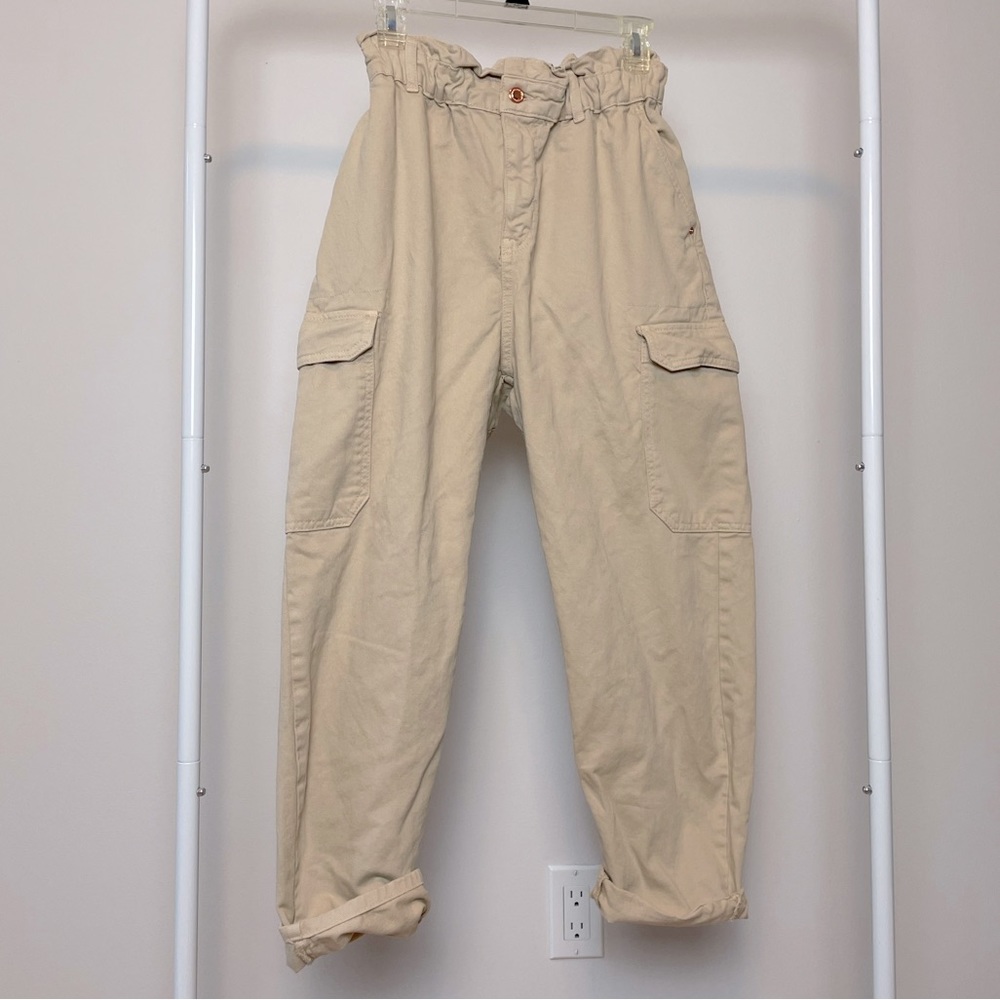 NWOT, Zara Cargo Pants, High Waisted, Canvas, Beige, Size 8